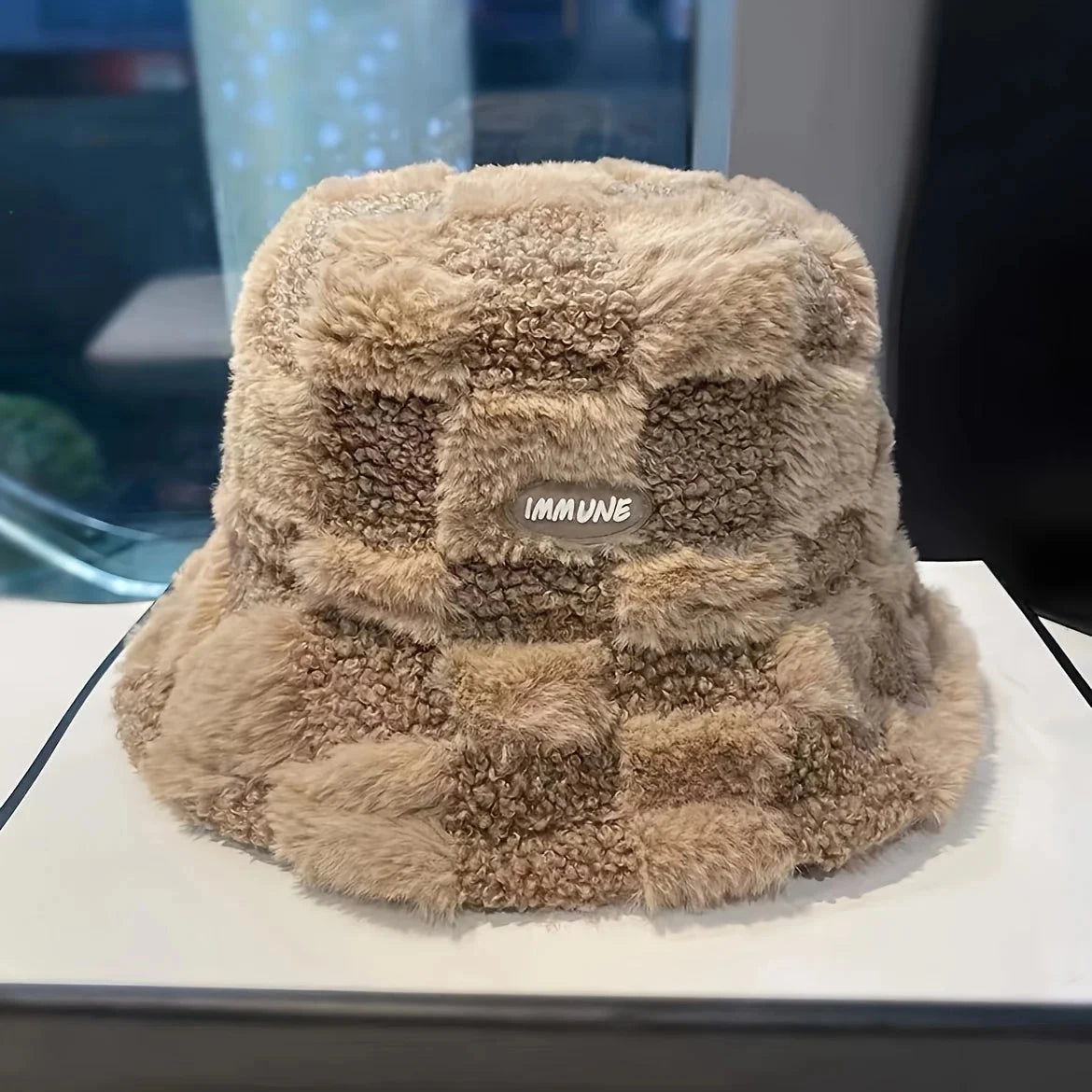 Grid patterned fisherman hat for women, warm internet GlowCart