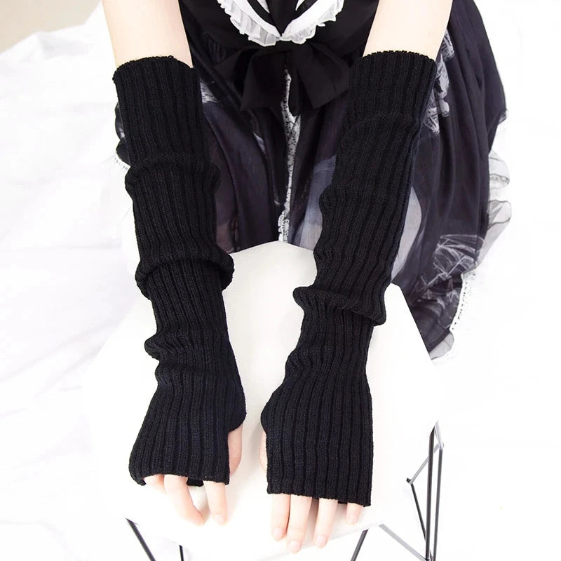 Women Long Fingerless Gloves Soft Female Glove Lolita Kawaii GlowCart