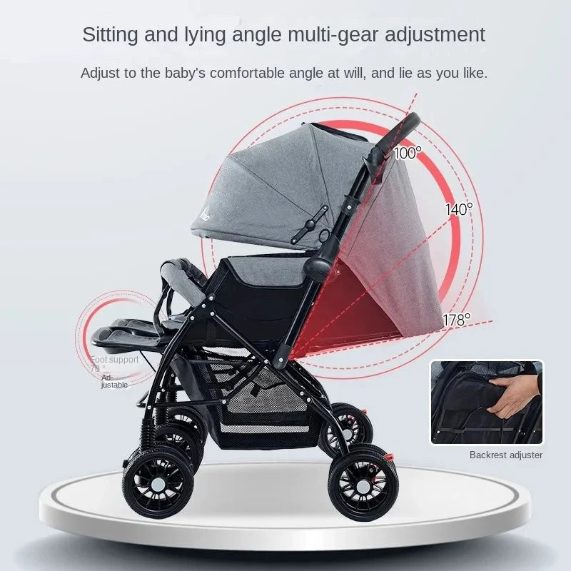 Baby Double Pushchair Ultra Lightweight Two-way Foldable Shock Absorbing Poussette Double Can Sit and Lie Down Twin Pram GlowCart