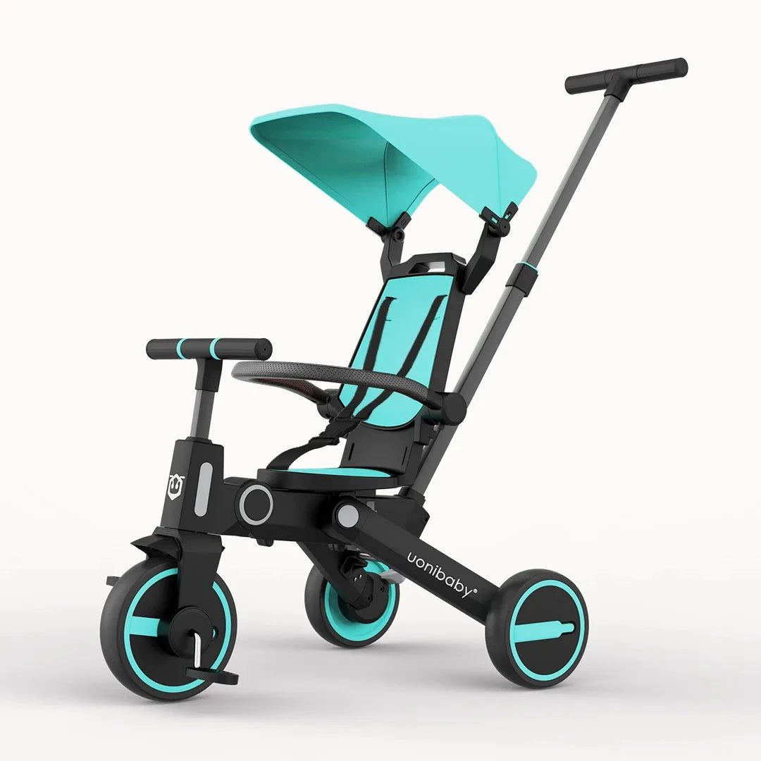 Children's Push Tricycle Baby Pedal Tricycle with Canopy Rideable and Swivel Foldable Baby Stroller GlowCart