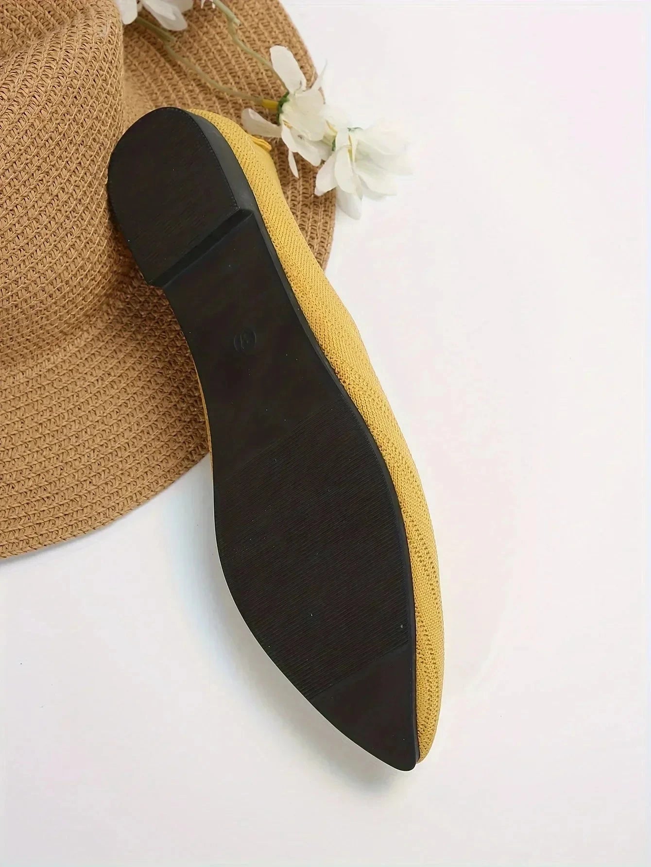 New 2024 Pointed Toe Flat Office Boat Solid Color Knitted GlowCart