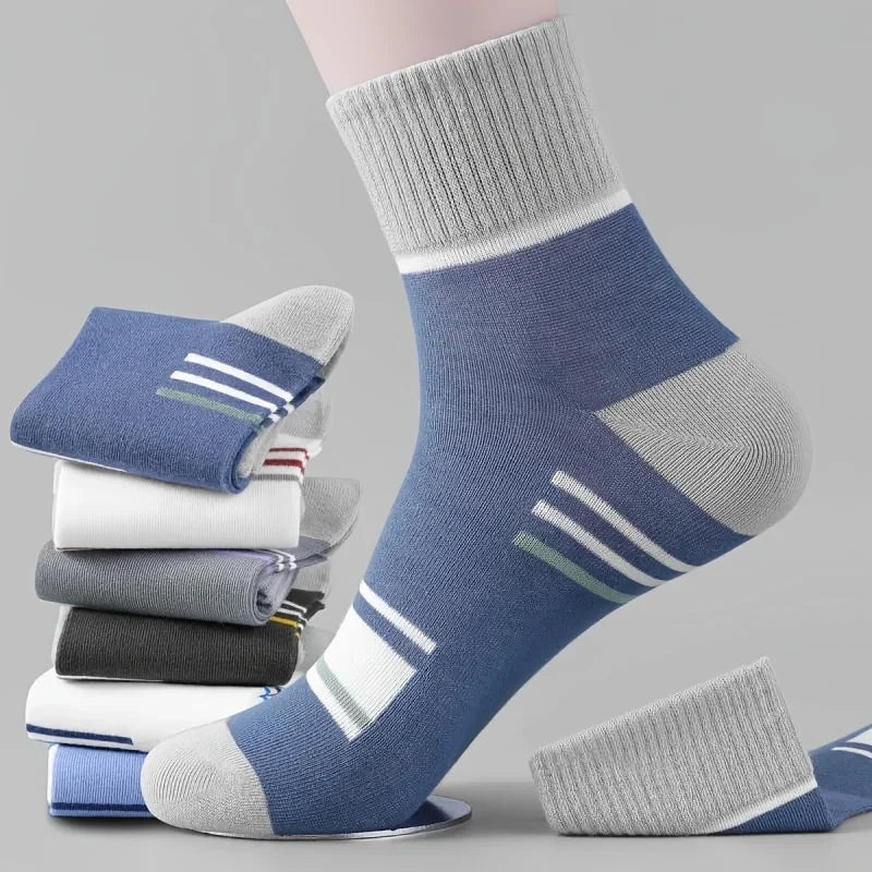 5pairs Men's Fashion Sports Socks, Striped Cotton Sweat Absorption Breathable Comfortable Ankle Socks GlowCart