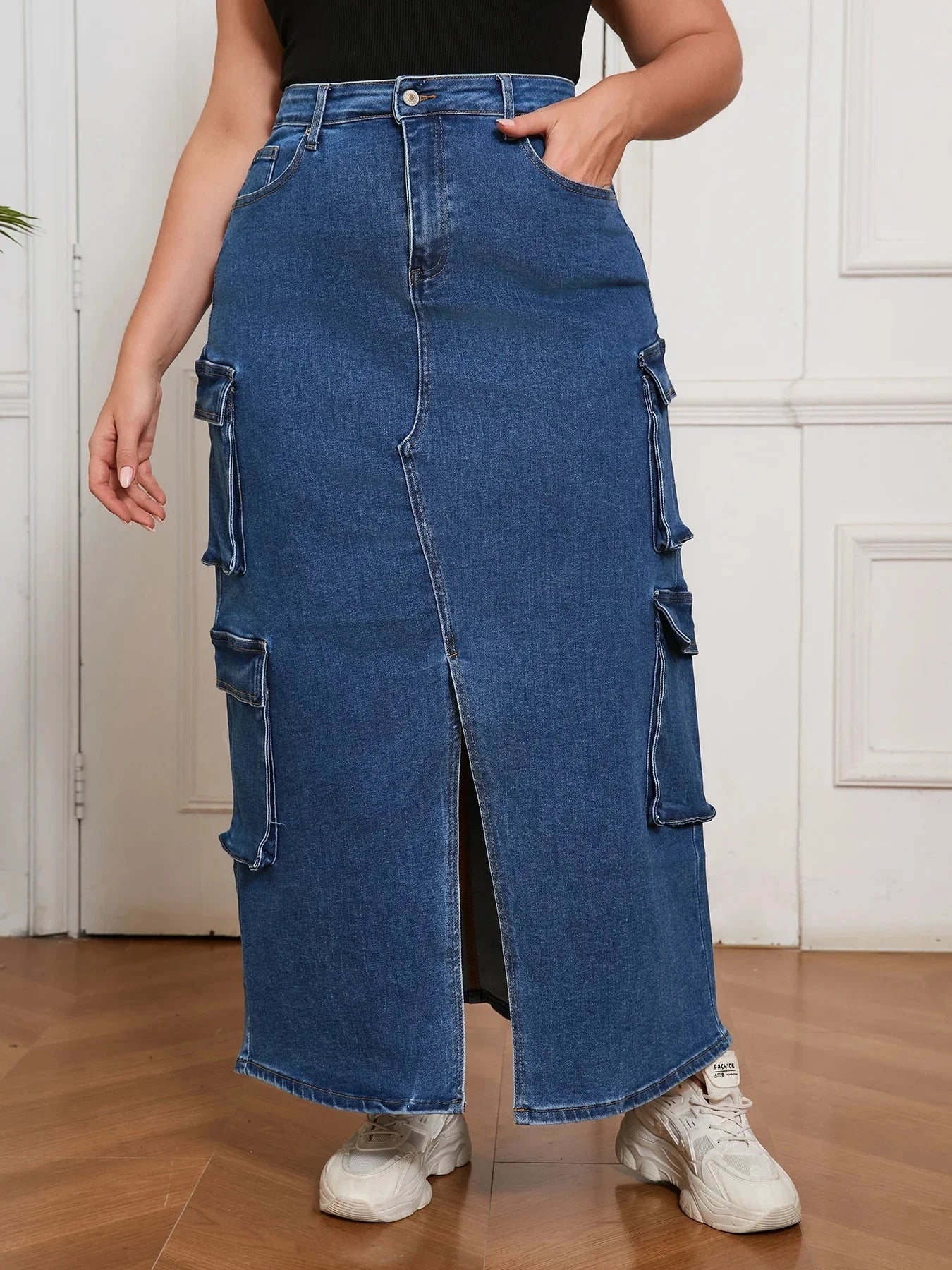 Women’s Denim Maxi Skirt Streetwear Style High Waist Front Slit Jean Pants Fashion Clothing for Everyday Looks GlowCart