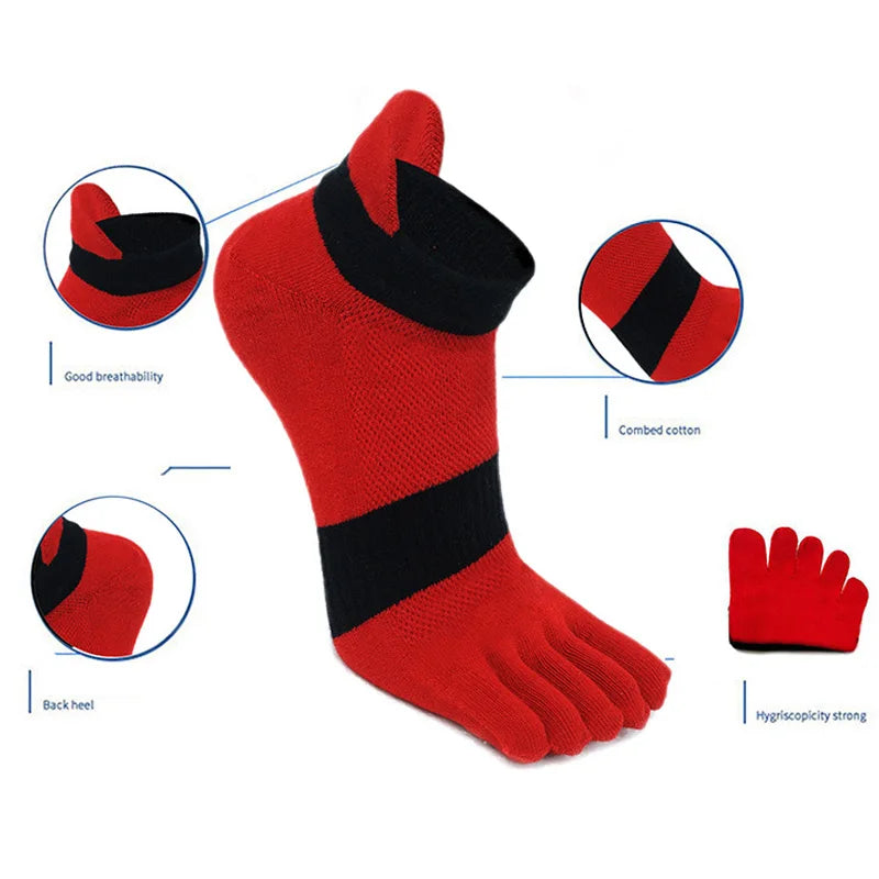 5 Pairs Five Finger Ankle Sport Socks Cotton Mens Striped Mesh Breathable Shaping Anti Friction No Show Socks With Toes EUR39-46 GlowCart