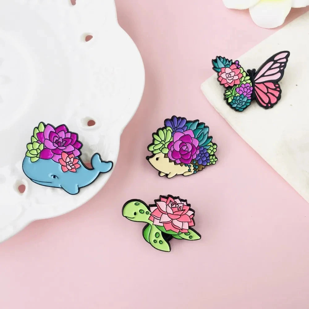 Cute Succulent Plant Enamel Brooch Cartoon Colorful Animal GlowCart