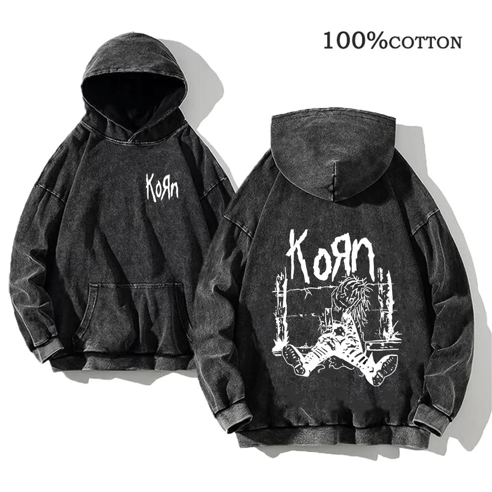 Korn Rock Band World Tour Hoodies Vintage Washed Men's GlowCart