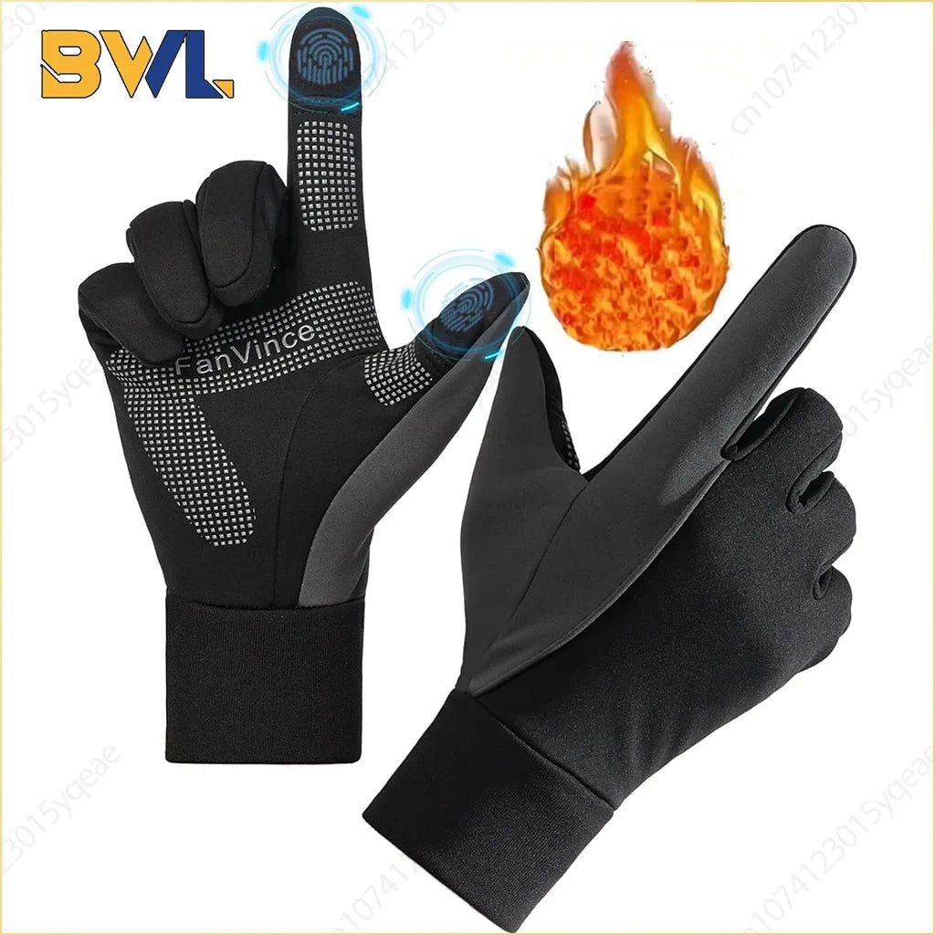 Men Winter Warm Gloves Waterproof Windproof Touchscreen Fleece Lined Thermal Anti Slip Gloves for Outdoor Cycling Hiking GlowCart