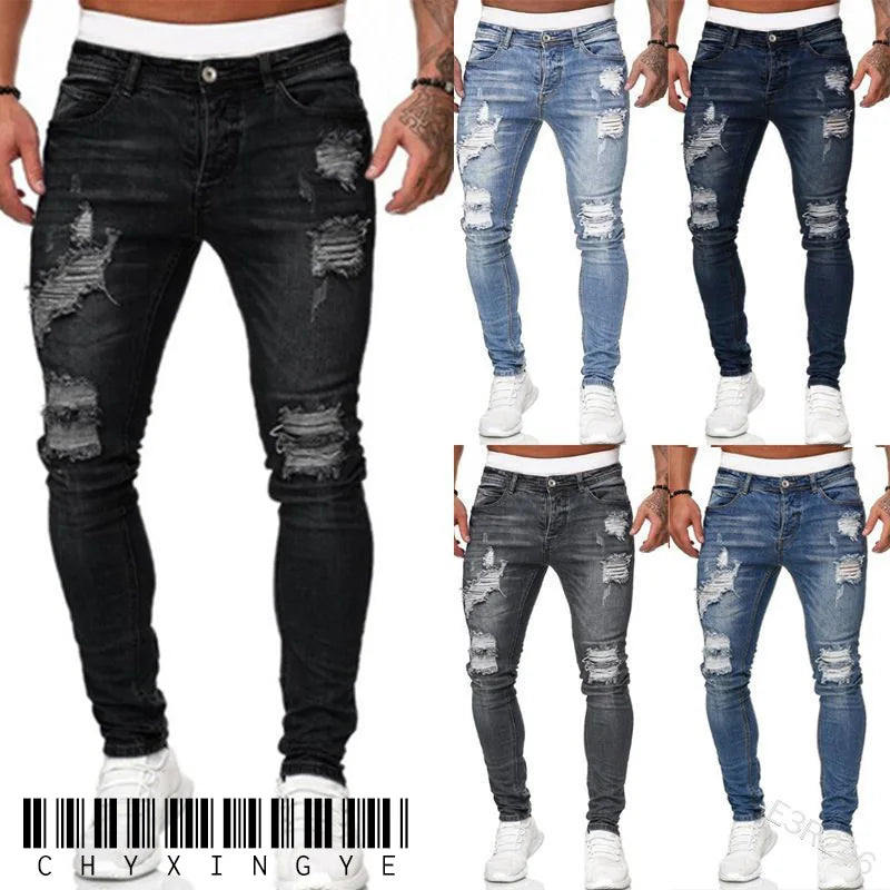2024 Men Jeans Solid Pockets Stretch Denim Straight Pants Spring Summer Business Casual Trousers Daily Streetwear Men's Clothing GlowCart