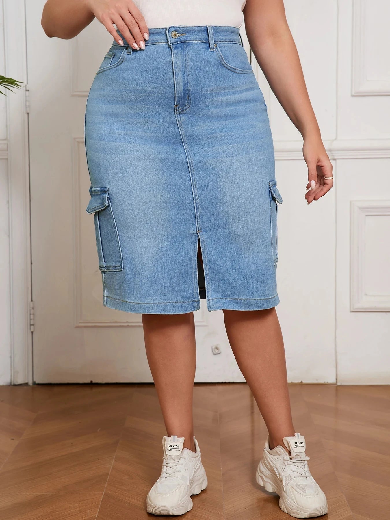 Trendy Women's Multi Pocket Denim Cargo Skirt Loose Fit Street Style Outfit Fashion Clothing for Cool Urban and Youthful Vibes GlowCart