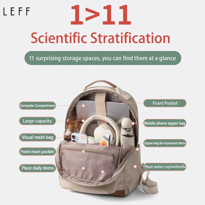 LEFF Women Backpack Chic Nylon Waterproof Large Capacity GlowCart
