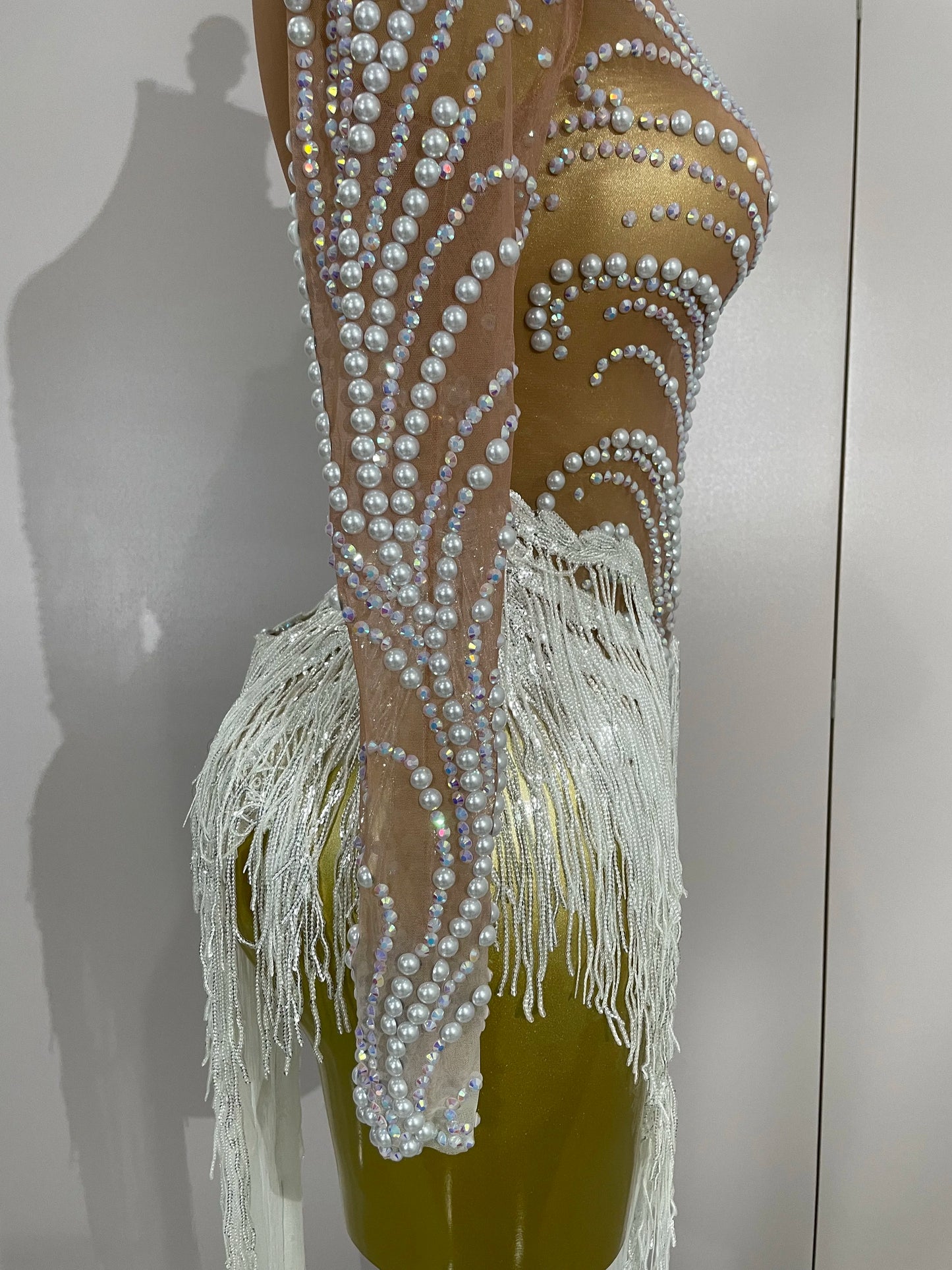 Women Sparkly Rhinestone Pearl Sequins Tassel Sexy