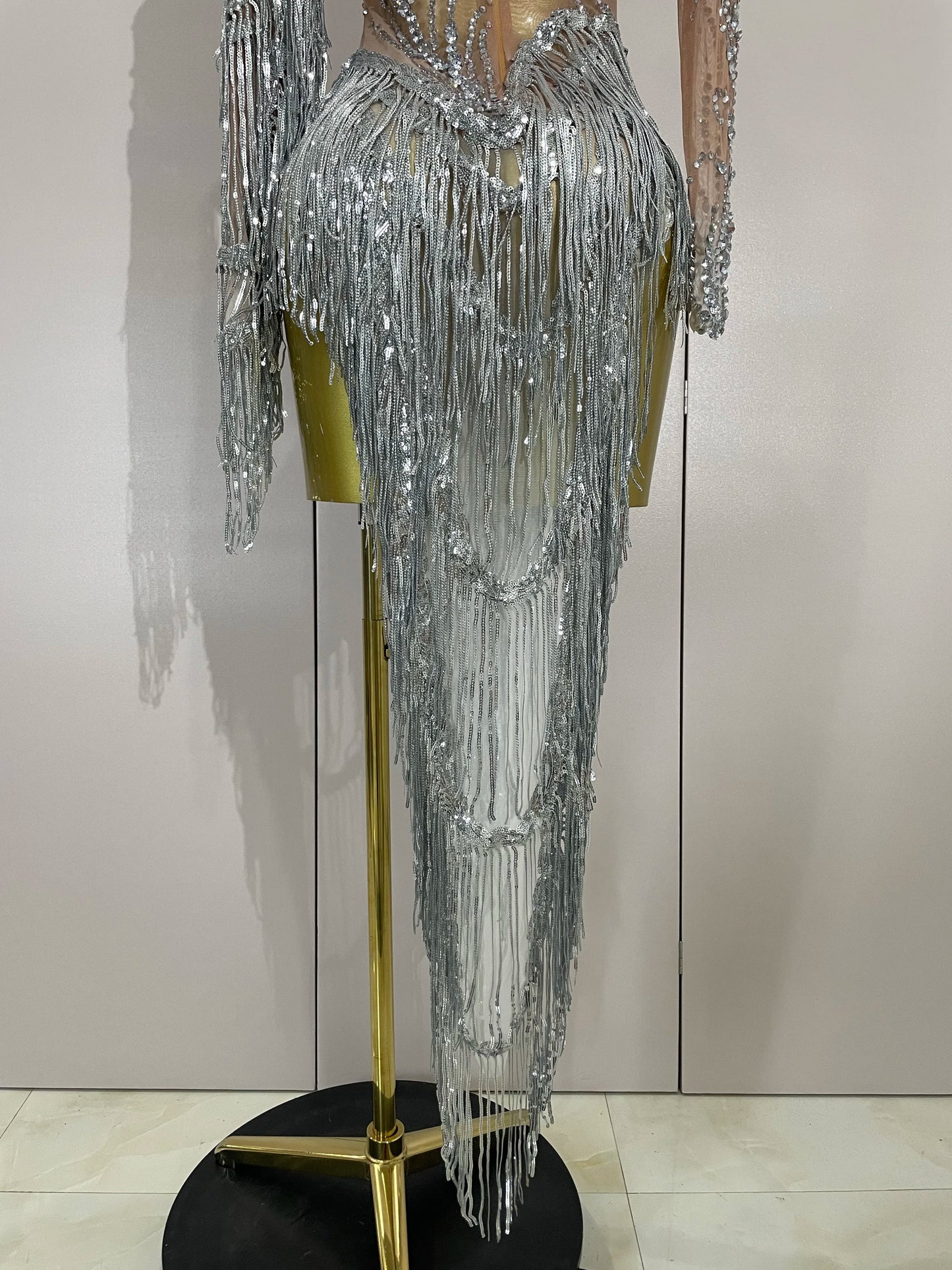 Women Sparkly Rhinestone Pearl Sequins Tassel Sexy