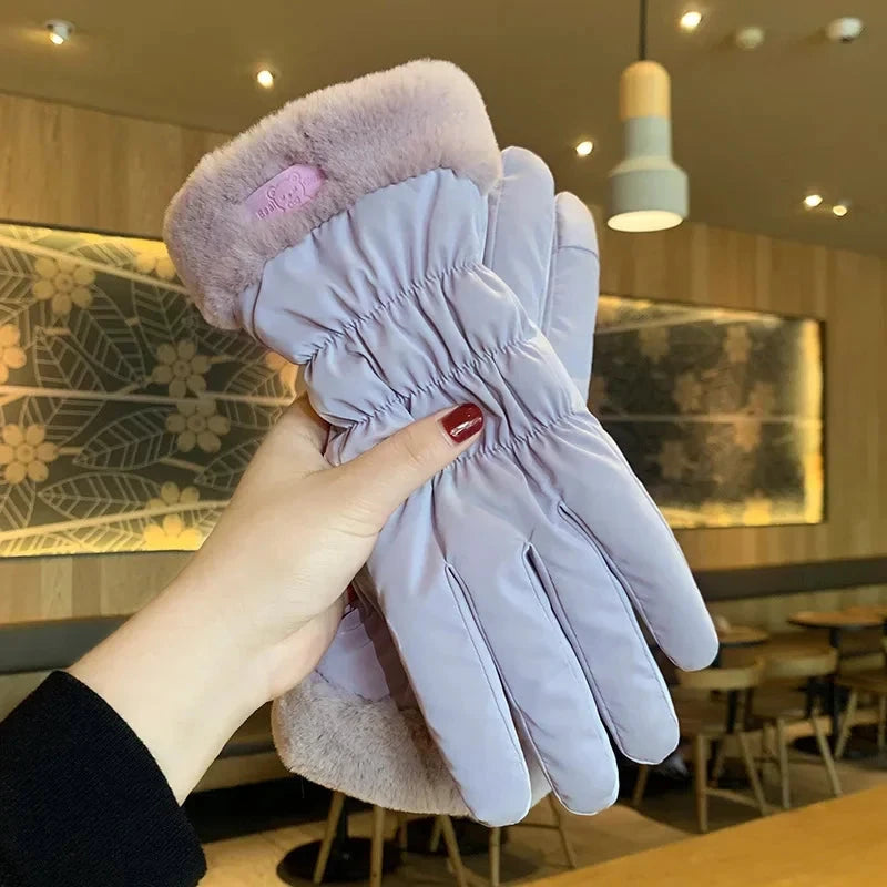 Ski Gloves Women Winter Fleece Thickened Warm Plush Cotton GlowCart