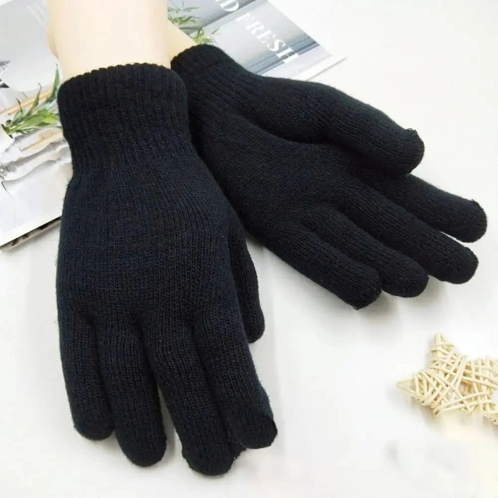 Fashion Boys Girl Winter Gloves Pure Color Lamb Velvet  Mittens Soft Warm Black Double Layer Male Thickened Gloves GlowCart