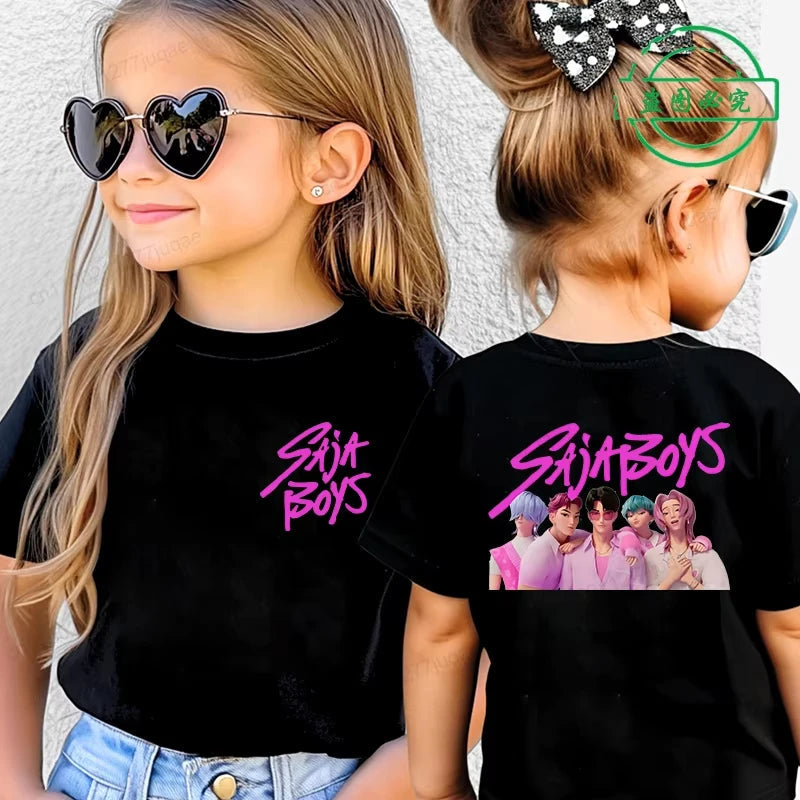 KPop Demon Hunters Saja Boys Kids Clothing Summer Cartoon Derpy Tiger Clothes Fashion Boys T-shirt Cotton Children's T Shirts GlowCart