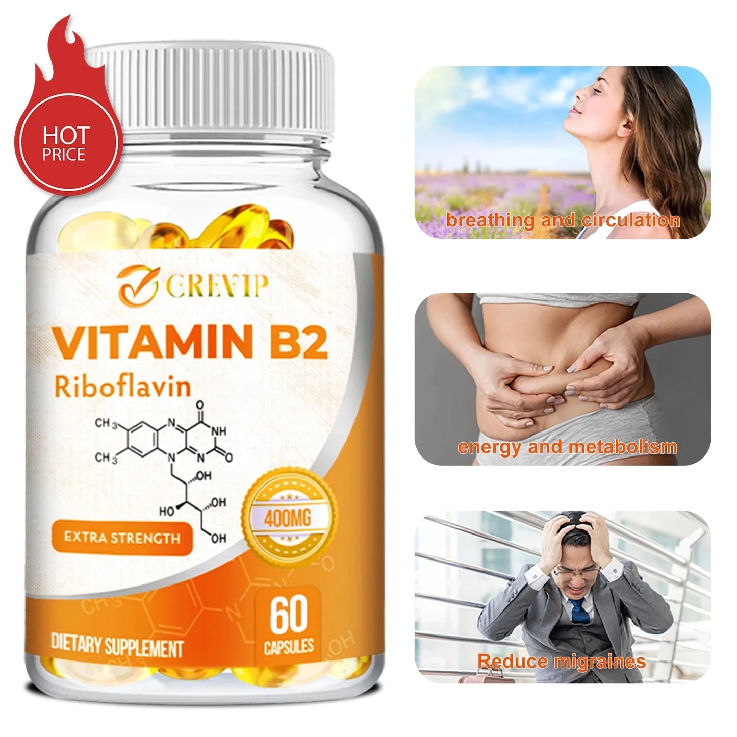 Vitamin B2 400mg - Promotes Energy Production and GlowCart