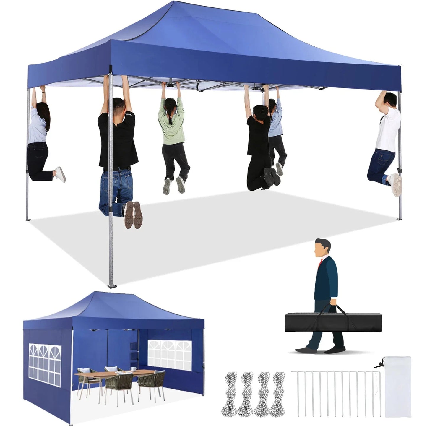 10x15 Heavy Duty Pop up Canopy Tent with 4 sidewalls GlowCart