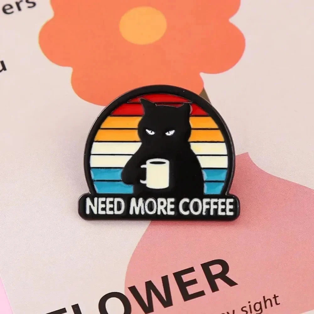Wannee Cartoon Black Cat Enamel Badge Cute Animal Funny GlowCart