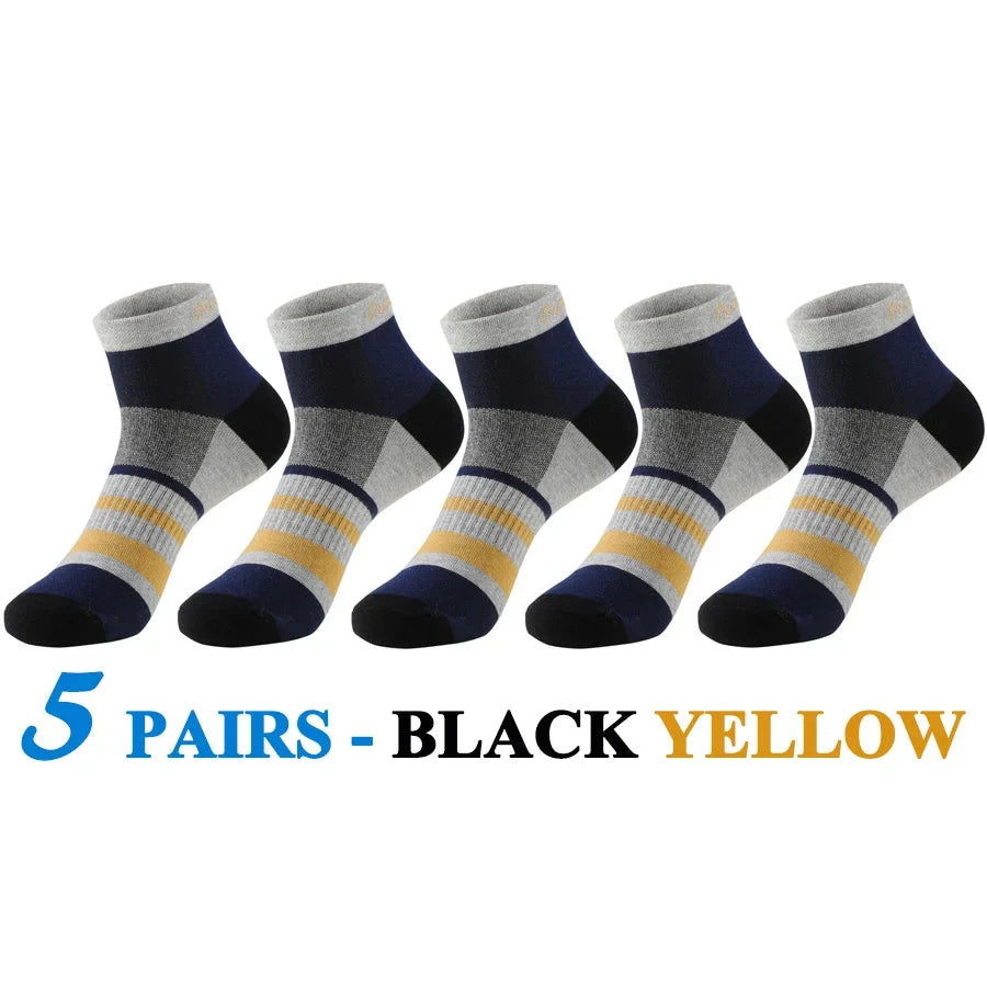 5 Pairs/Lot Running Socks Men Casual Outdoor Sports Cotton Black Grey Blue Athletic Stripes 14 Colors Travel Male Husband Gifts GlowCart