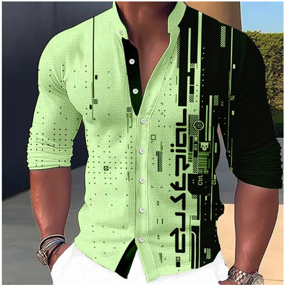 2023 Fashion and Fashion Standing Neck Shirt Men's Long Sleeve Shirt Casual Outdoor Party Soft and Comfortable Fabric Button Top GlowCart