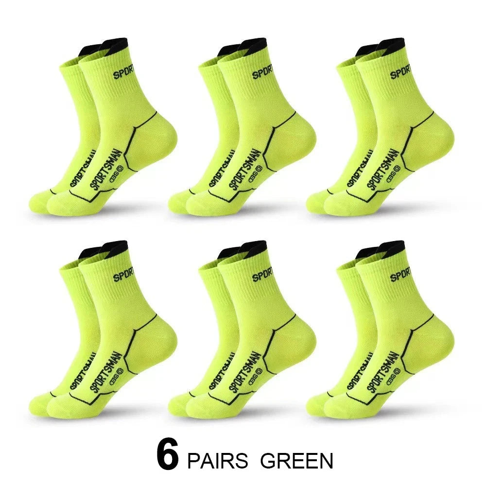 6/12 Pairs Men Mid Length Sports Socks Fashionable Geometric Patterns Breathable Odor Resistant Running Cycling Basketball Socks GlowCart