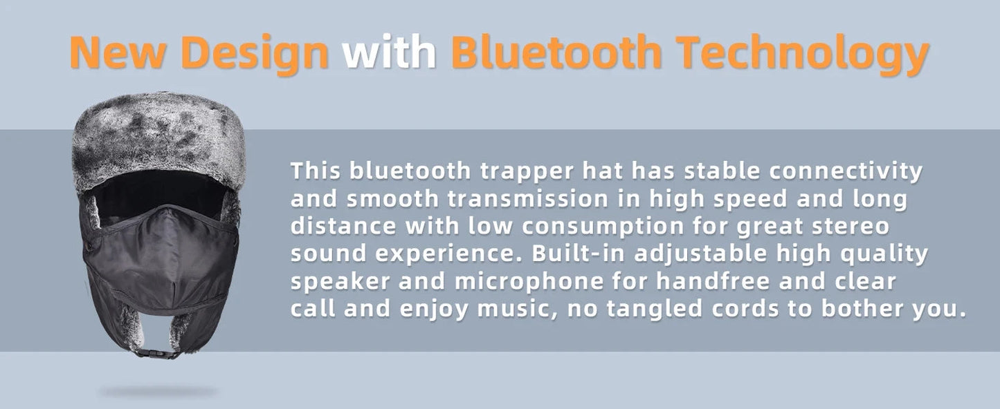 Wirelss Headset Hat Trapper Winter Russian Ushanka Ski Hat GlowCart