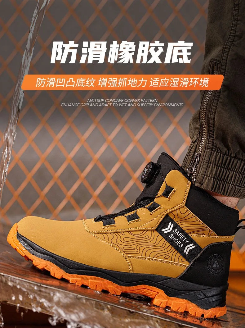 High-top men's all-season universal steel head anti-smash anti-puncture rotating buckle non-slip wear-resistant safety shoes GlowCart