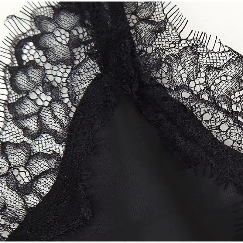 Sexy Lace Patchwork Sling Dress Women Satin Off-shoulder GlowCart