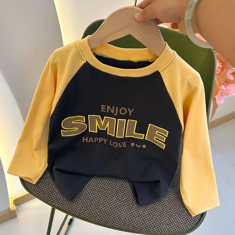 New Autumn Girls and Boys Long Sleeve T-shirt Base Shirt Letter Korean Style Children Clothing GlowCart