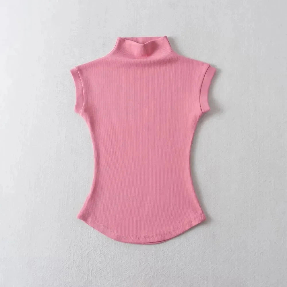 Women Summer Sexy Turtleneck Sleeveless T-Shirts Tops Solid GlowCart