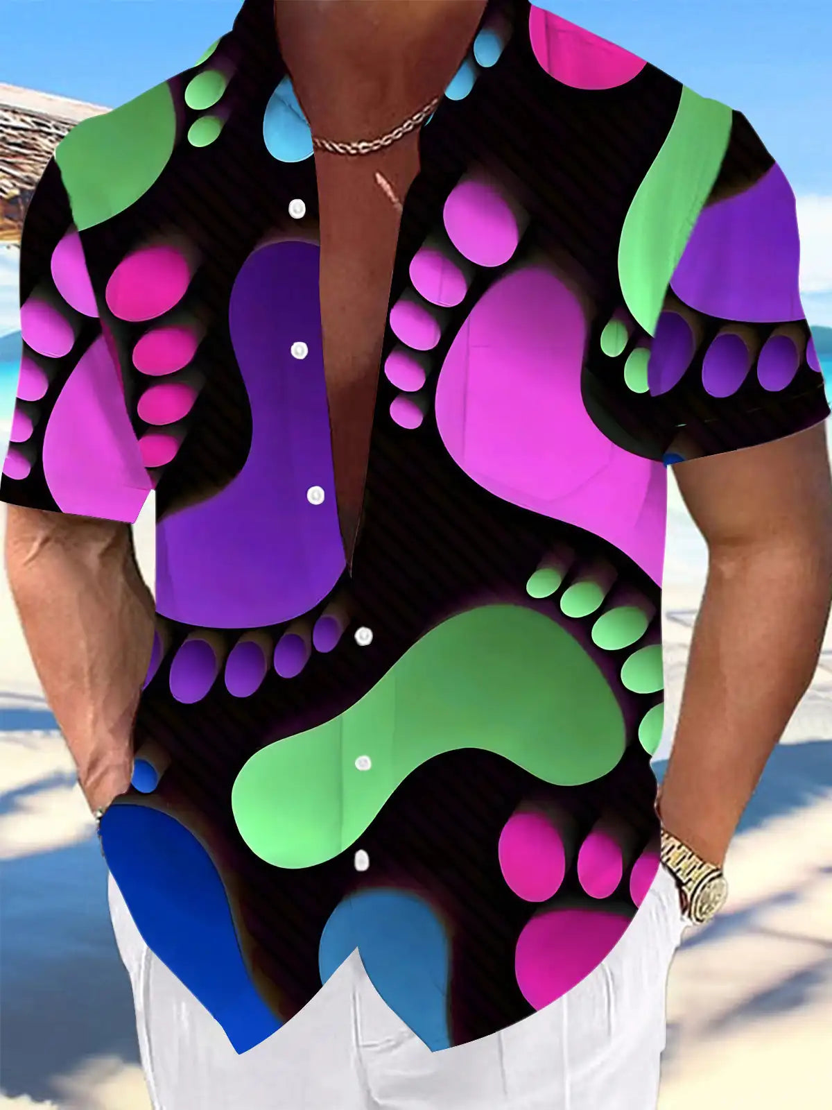 New Hawaii Spring/Summer Fashion Leisure Street Walk Tourist Beach Printed Full Open Short Sleeve Button Shirt, Quick Shipping GlowCart