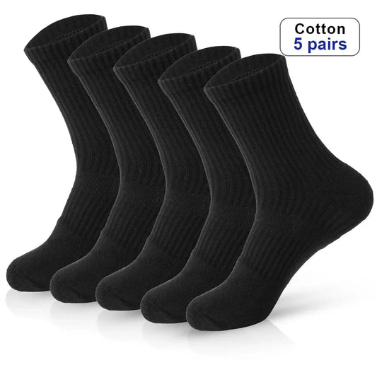 Mens Moisture Wicking Outdoor Hiking Work Cotton Socks Compression Cushion Crew Socks Leisure Men Black Socks 5 Pairs GlowCart