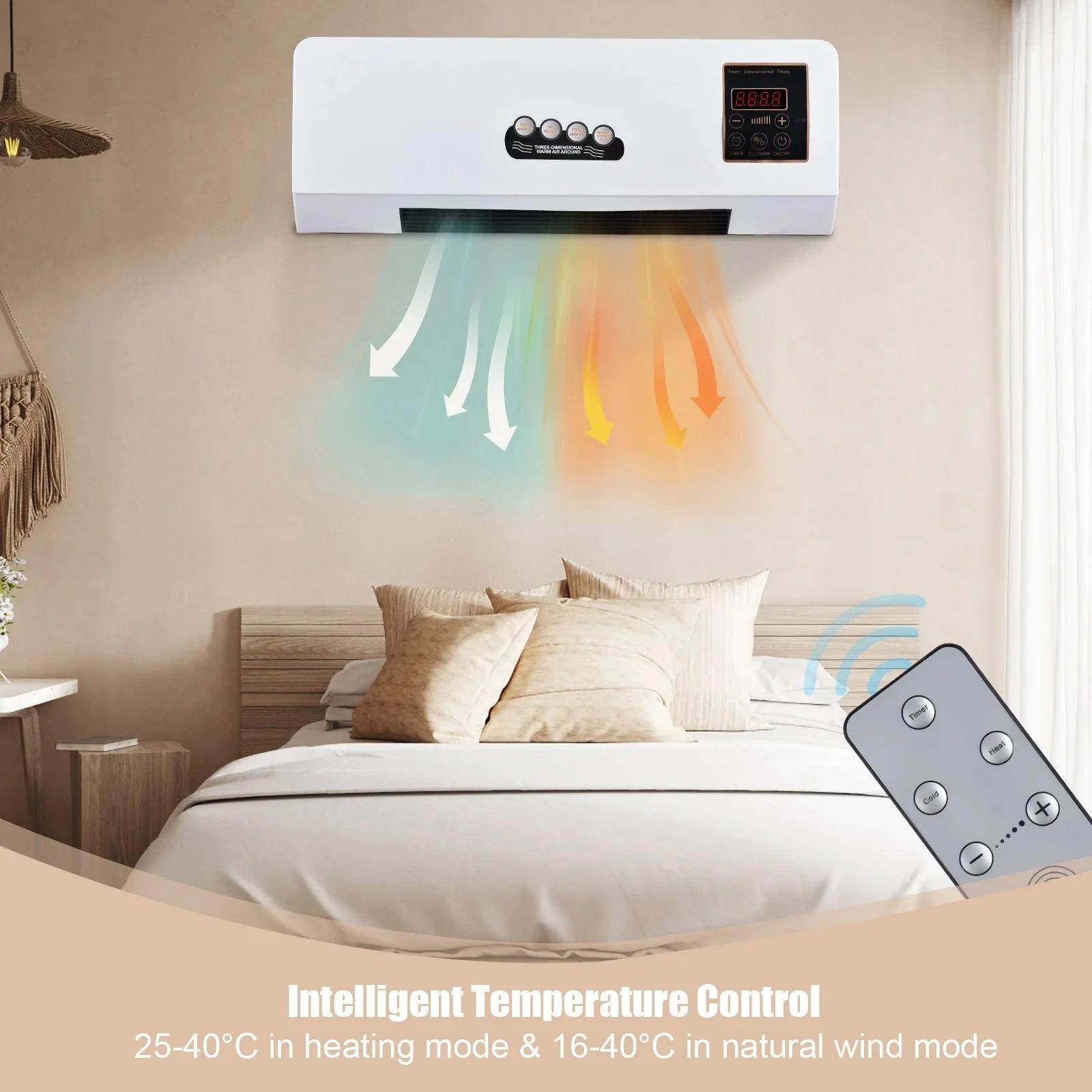 2-in-1 Heater and Fan Combo Timing Wall Mounted Electric Fan GlowCart