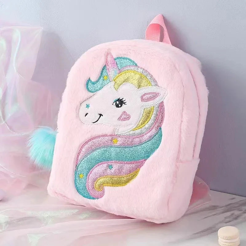 Kids Backpack Kids School Bag Fashion Large Capacity Children Girls Unicorn Plush Tie-Dye Bag Mochila GlowCart