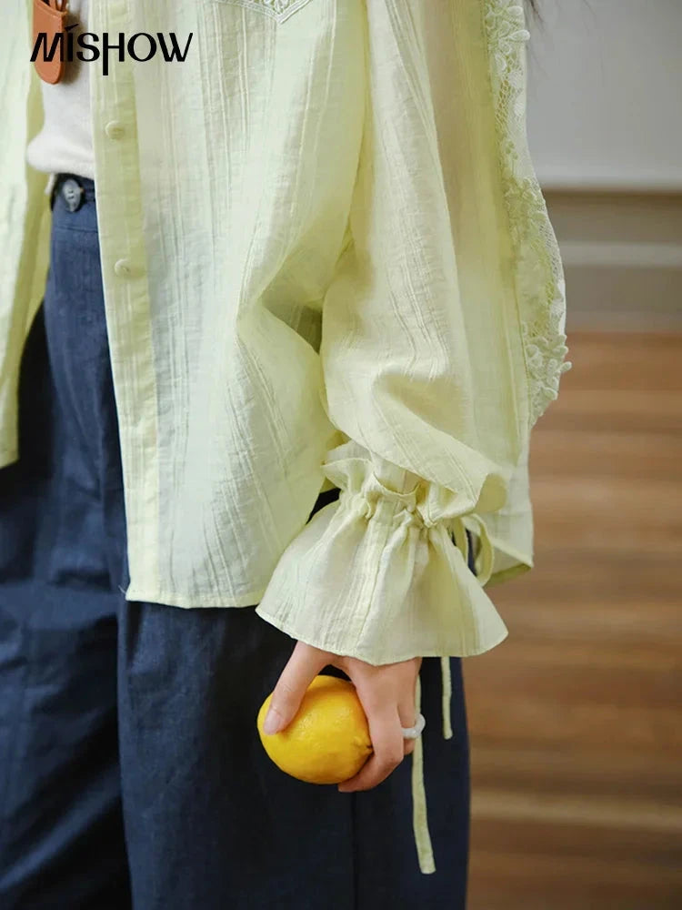 MISHOW Blend Patchwork Lace Cool Shirt Female Autumn 2025 GlowCart