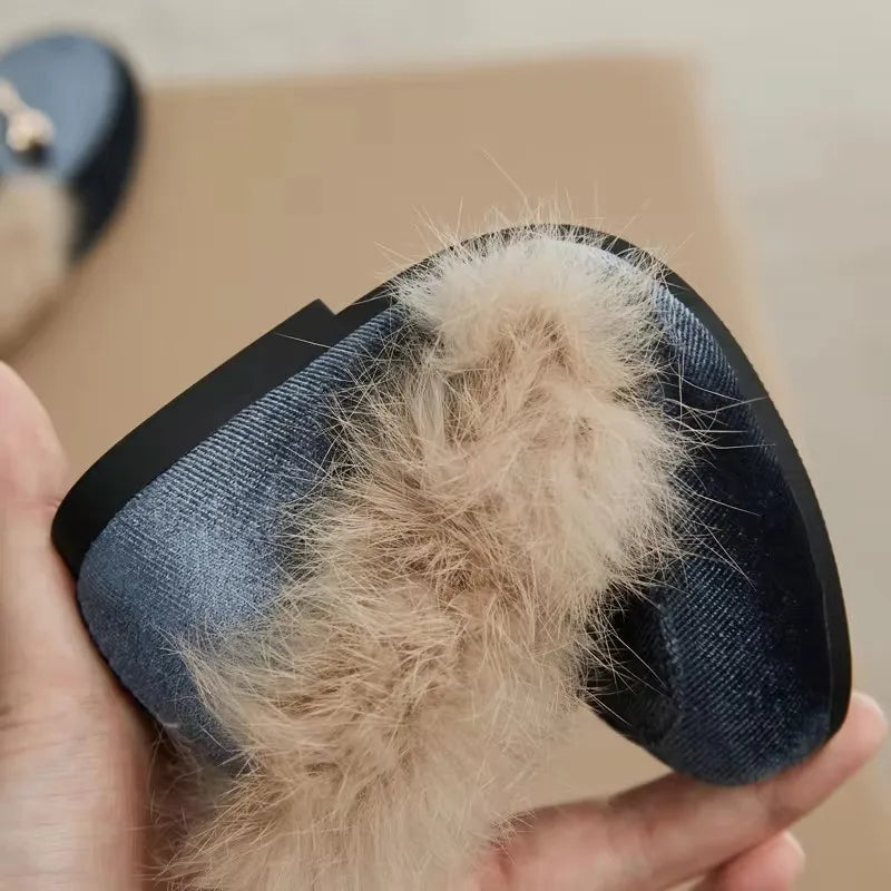 Winter Kids Fur Princess Shoes Baby Girls Velvet Brand Flats Children Slip On Shoes Toddler Fashion Dress Loafers Boys Moccasin GlowCart