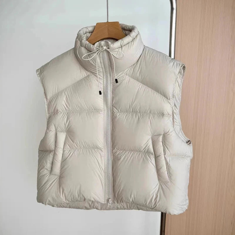 Autumn Winter Stand Collar Solid Fluffy Down Vest Women GlowCart