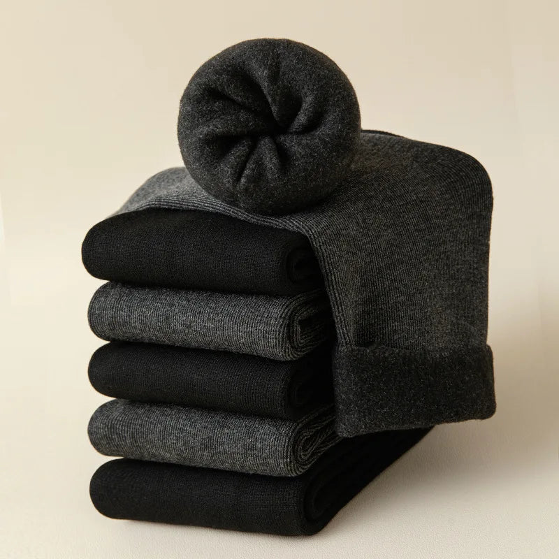 5 Pairs Men's Thick Warm Snow Hiking Socks For Cold Weather, Soft Comfortable Long Socks, Black, Winter GlowCart