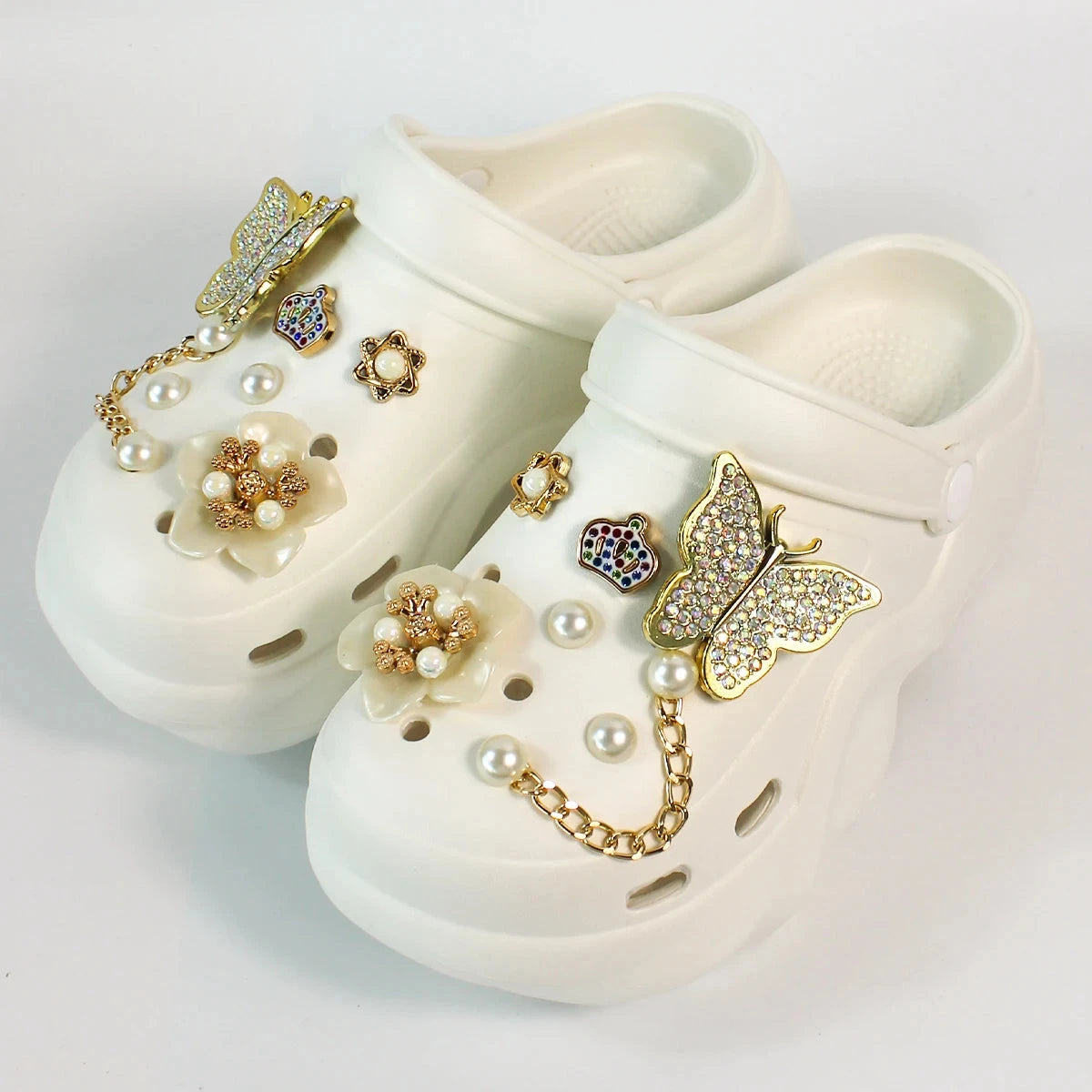Women DIY Silver Butterfly-Knot Fashion Bow Decor Clogs GlowCart