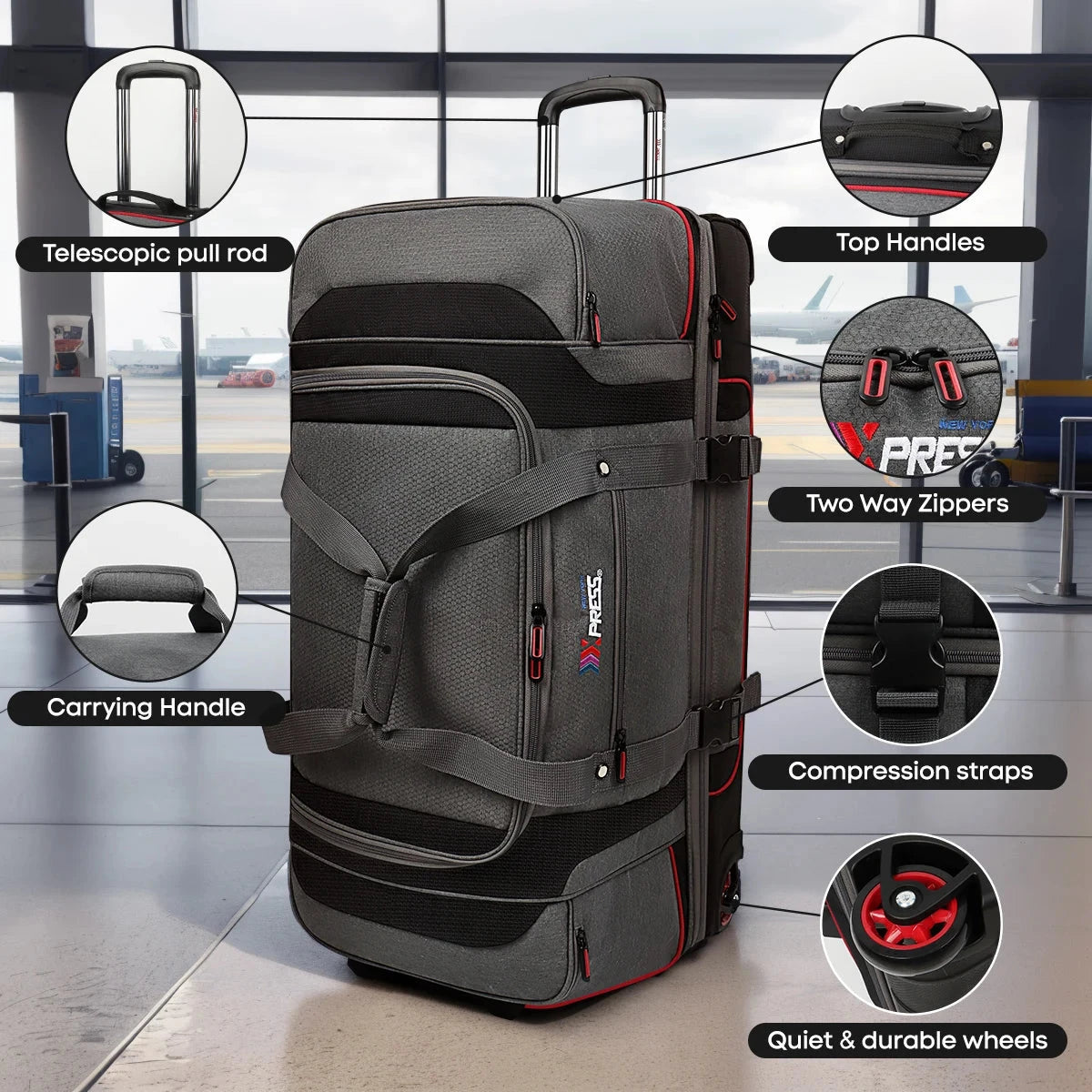 30" Rolling Duffel Bag with Wheels and Handle Drop Bottom GlowCart