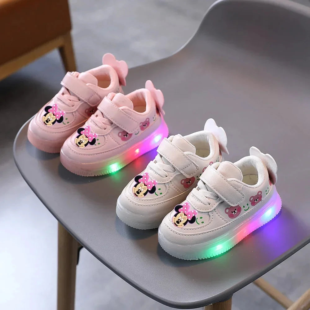 Disney Mickey Mouse Spring Autumn and Winter Children's Lighting Casual Shoes pu Girls and Boys LED Sneakers Board shoes GlowCart