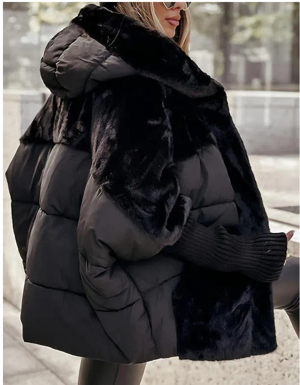 Women's Loose Cotton Coat Faux Fur Patchwork Winter GlowCart