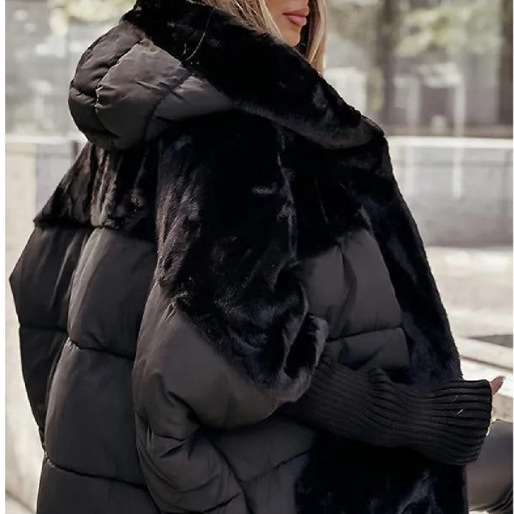Women's Loose Cotton Coat Faux Fur Patchwork Winter GlowCart